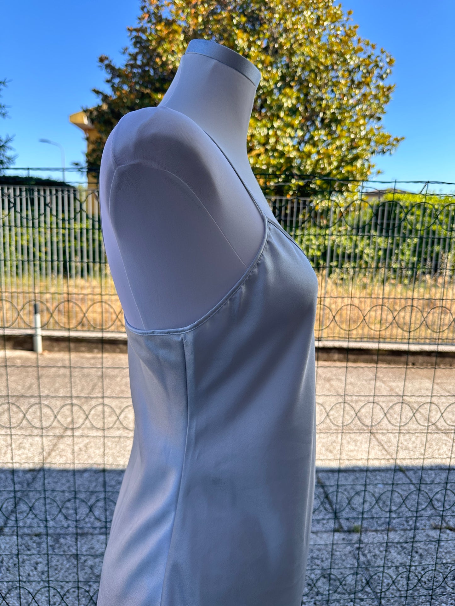 Slip dress satinato grigio perla