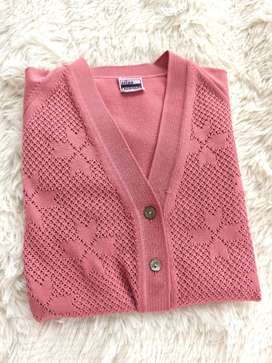 Cardigan rosa traforato
