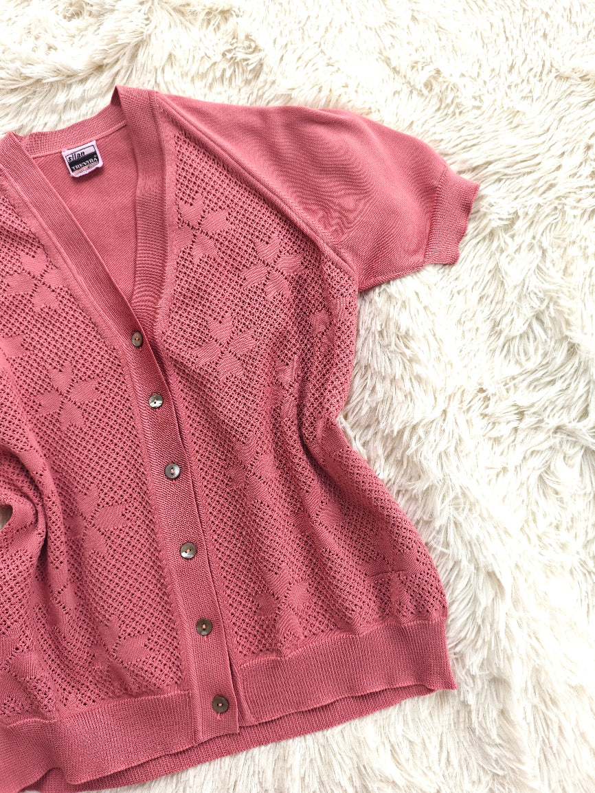 Cardigan rosa traforato