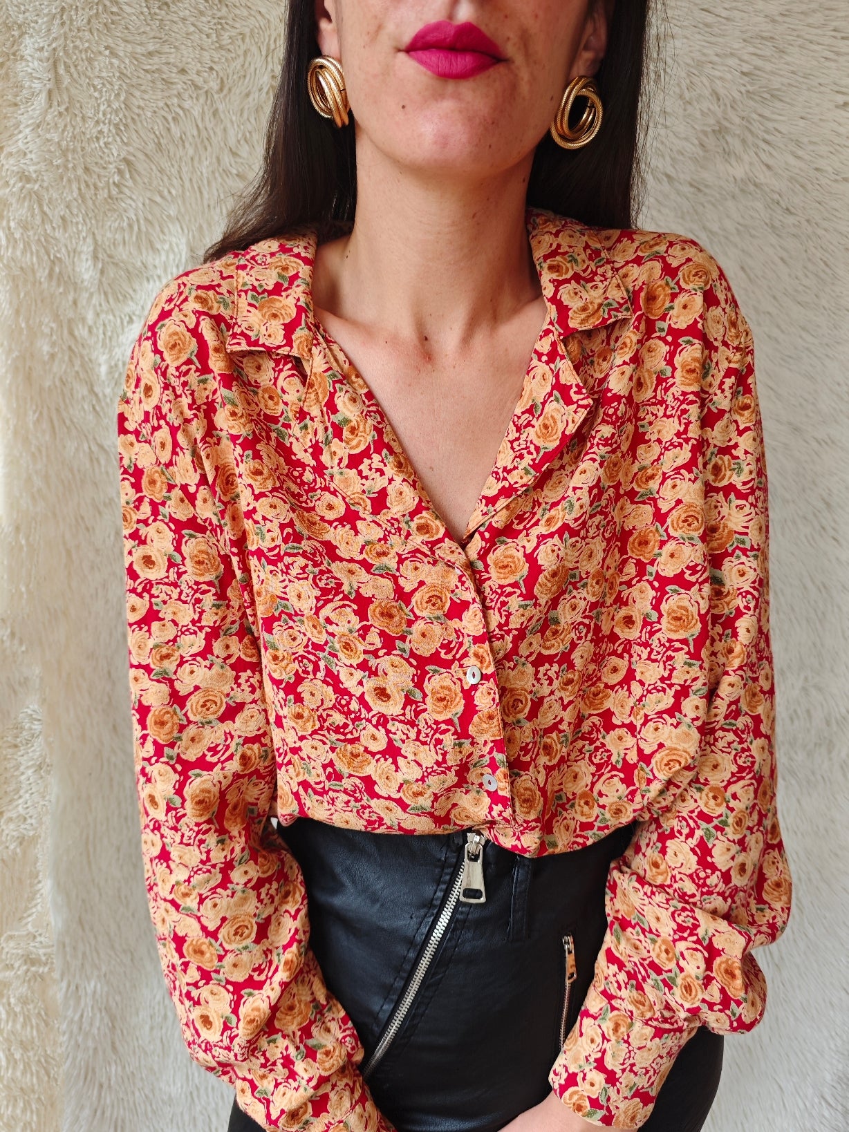Camicia floreale rosso/arancio