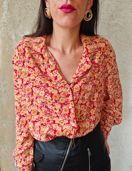 Camicia floreale rosso/arancio
