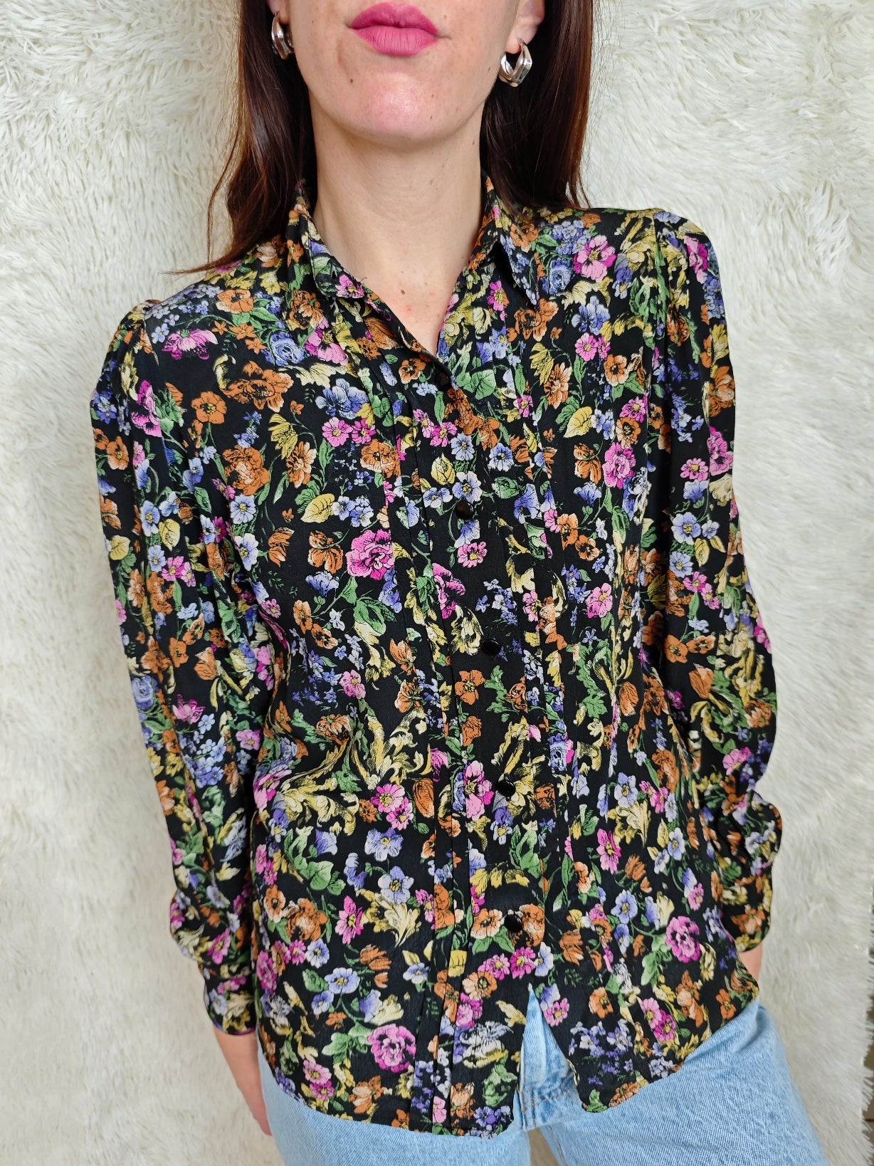 Camicia floreale nera