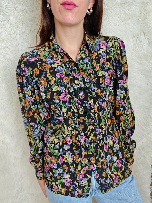 Camicia floreale nera