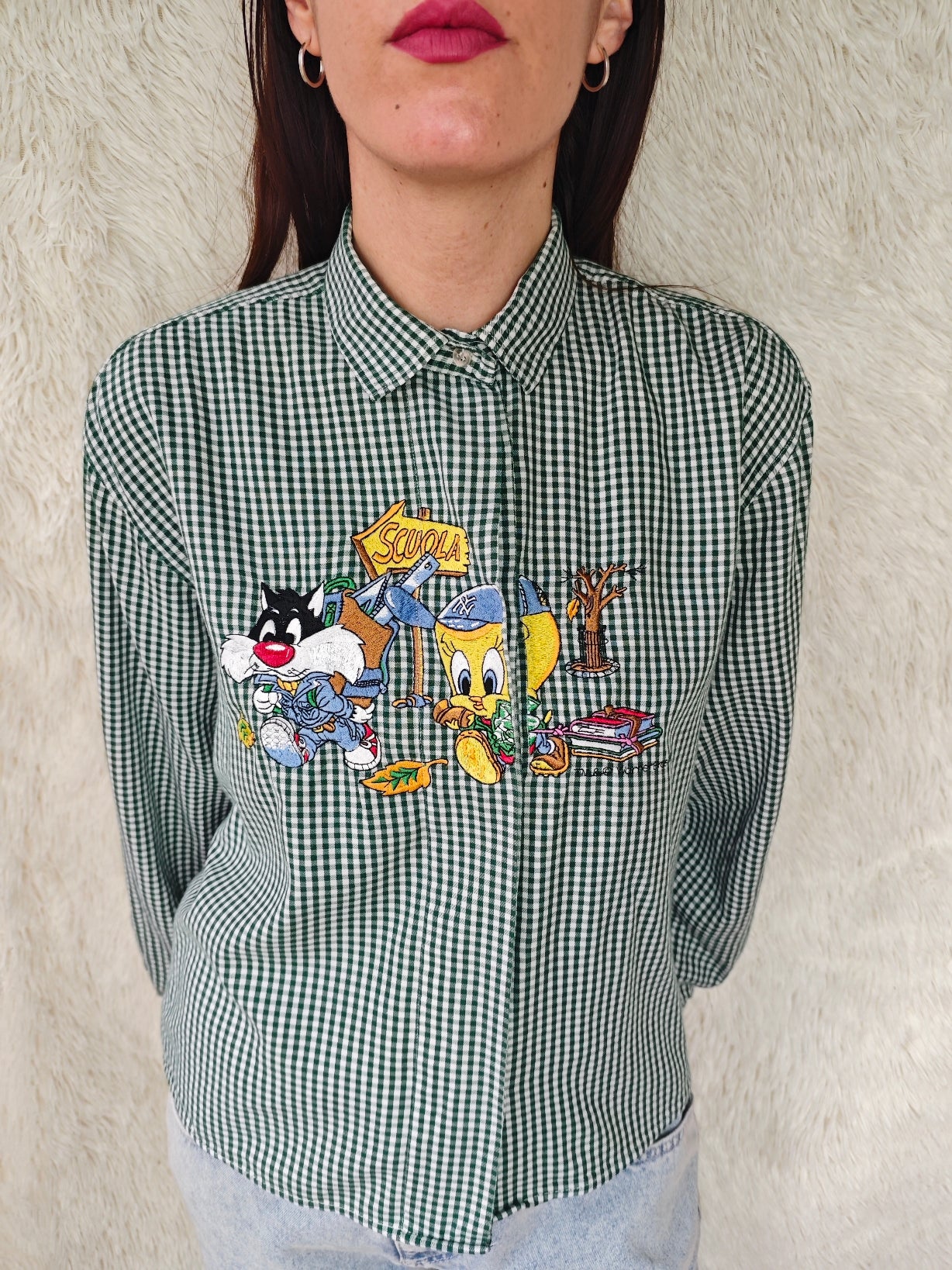 Camicia Titti e Silvestro Back to school verde