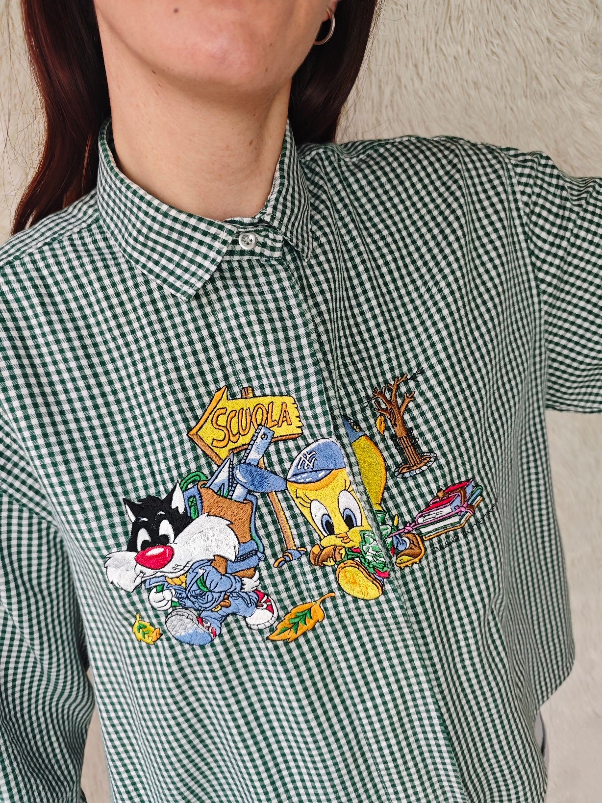 Camicia Titti e Silvestro Back to school verde