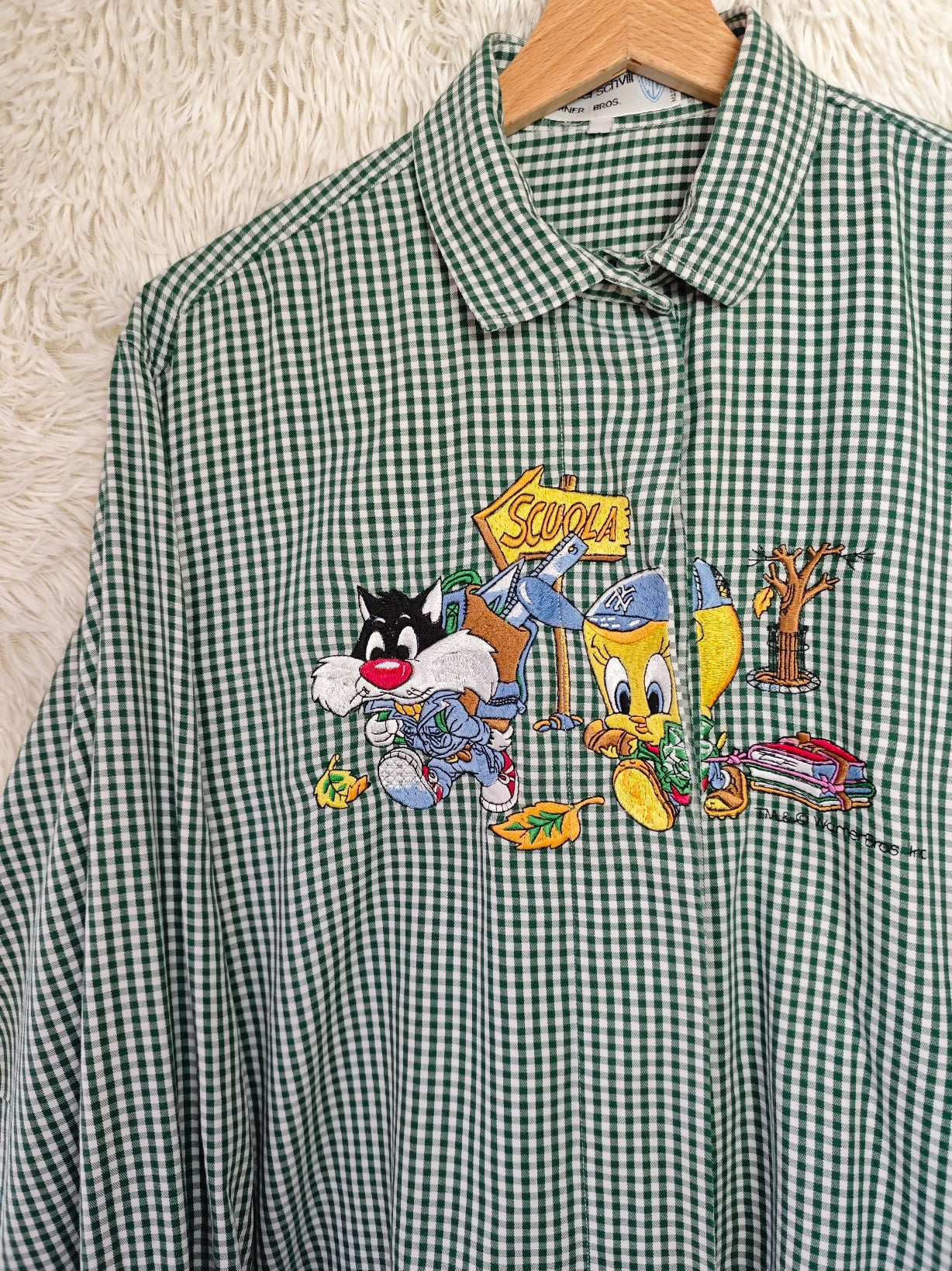 Camicia Titti e Silvestro Back to school verde