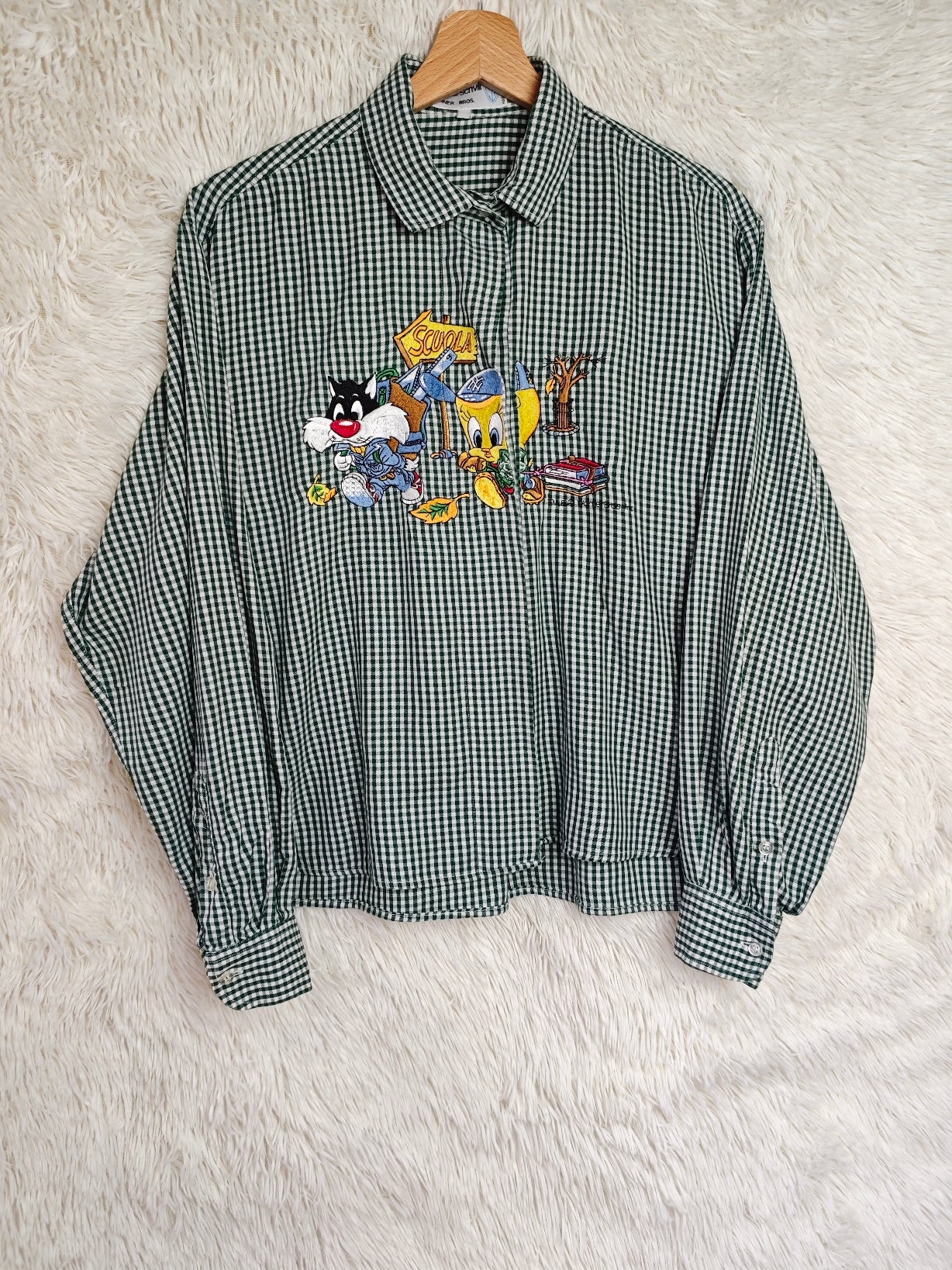 Camicia Titti e Silvestro Back to school verde