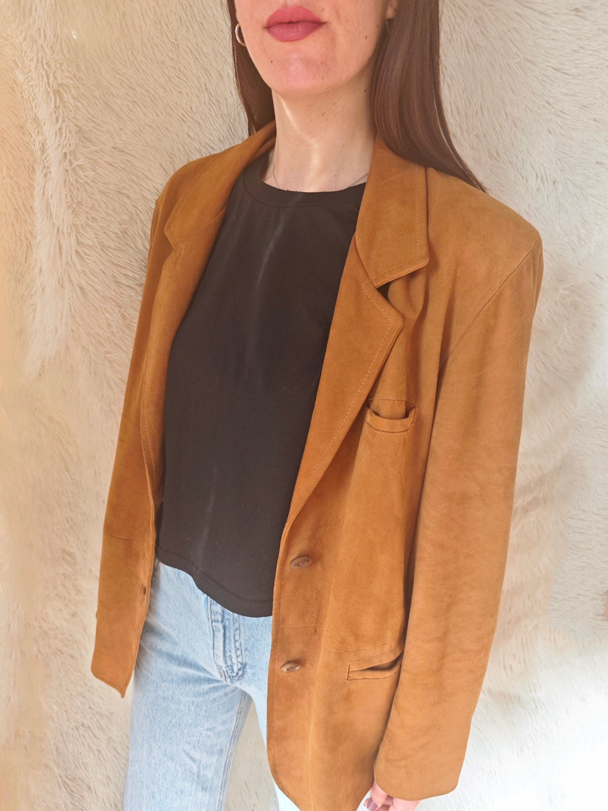 Giacca blazer camoscio cognac