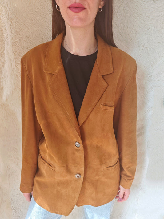 Giacca blazer camoscio cognac