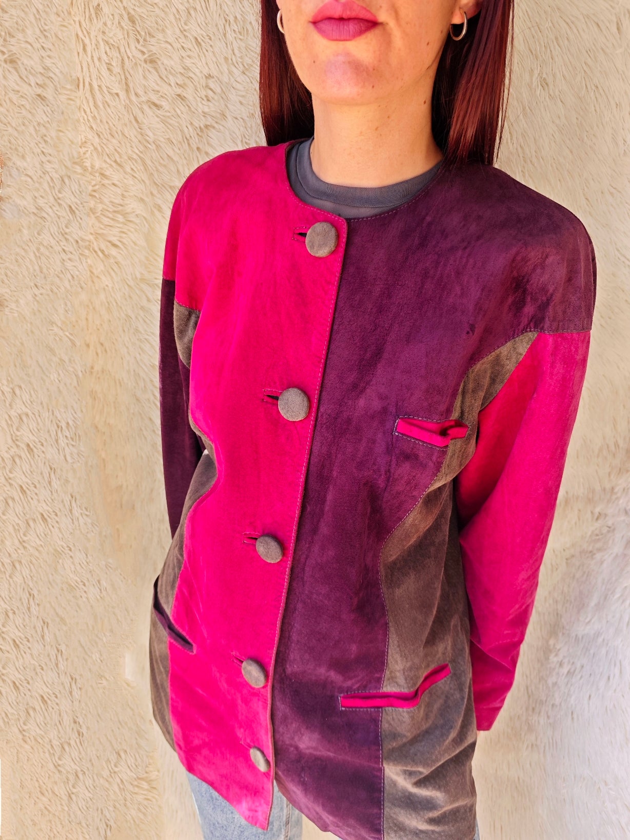 Giacca Scamosciata Color Block