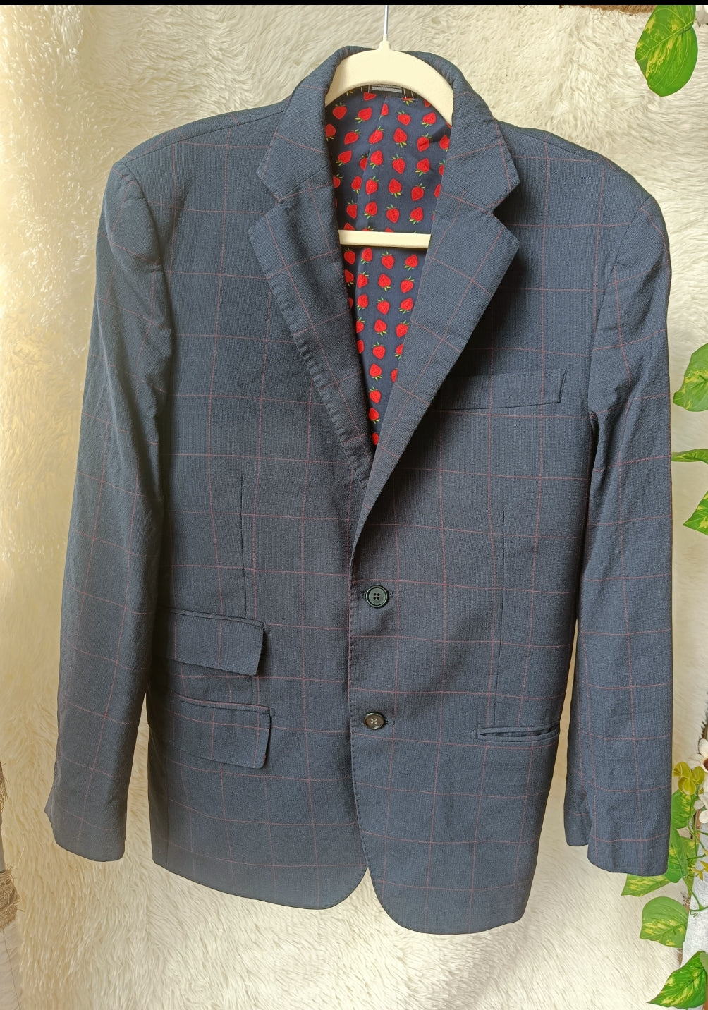 Blazer a quadri con fodera fantasia