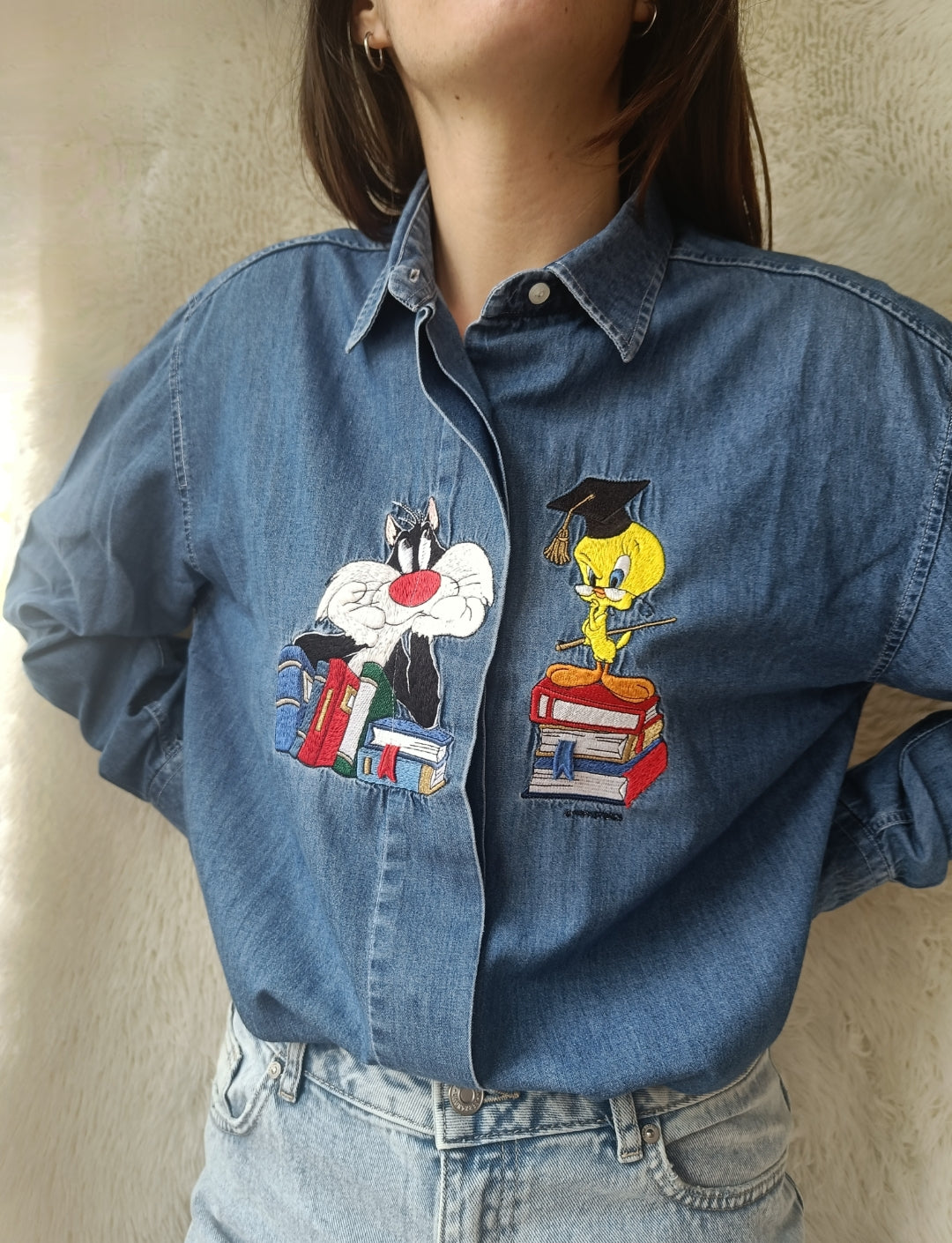 Camicia in denim con ricamo Looney Tunes